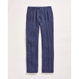 NWT BILLY REID GARMENT DYED HERRINGBONE LINEN FLAT FRONT TROUSER CARBON BLUE